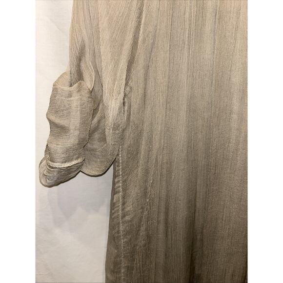 AMANTI Silk Chiffon Taupe blouse Women’s Small Lace Italy Lagenlook Quiet Luxury - Picture 5 of 15